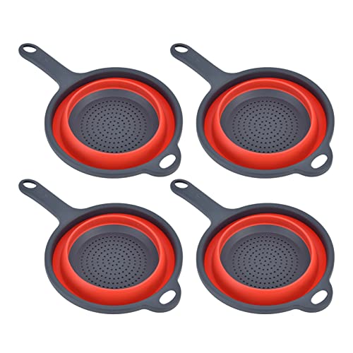 Jeffergarden Coladores Plegables de 4 Piezas, Coladores Plegables Redondos de Plástico con Asa, Orificios para Colgar, de Cocina Multiusos para Pasta, Verduras, Frutas (rojo)
