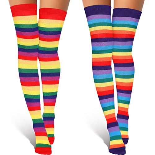 Chaussettes hautes opaques au-dessus du genou rayées pour femme Syhood - Lot de 2 paires