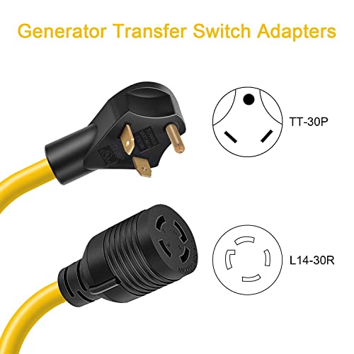 Rophor Generator Transfer Switch Adapter Cord Tt-30P Male To L14-30R Female, 30 Amp 3 Prong To 4 Prong Generator Plug Adapter, Rv Generator Plug To Inlet Box, 1.5Ft #TOP1