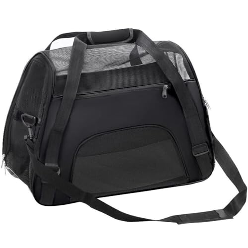 Travel Dog Crates MAXPERKX Cat Carrier Bag Soft Fabric Travel Folding Pet Dog Puppy Kennel Carry Cage Crate Secure Collapsible Comfortable Airline-approved Lightweight carrier (Black, M(Medium))