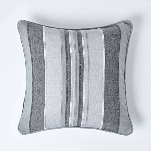 HOMESCAPES Morocco Striped Cushion Cover 18 x 18 Inches Grey Charcoal Light Grey 100% Cotton Cover Coordinating with Morocco Throws & Curtains Easy care Washable