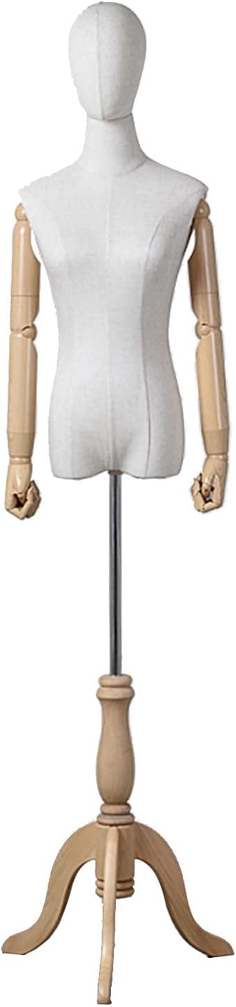Adjustable Female Dress Form Mannequin with Wooden Tripod Stand & Arm - Half Body Clothing Display Dummy for Tailoring & Design (Color: with Head)