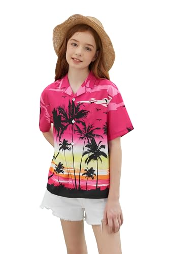 Image of Betusline Girls' and Womens' Hawaiian Shirt Blouse Button Down Beach Shirts | Casual breathable and comfortable Short Sleeve V-Neck Floral Tropical Blouse