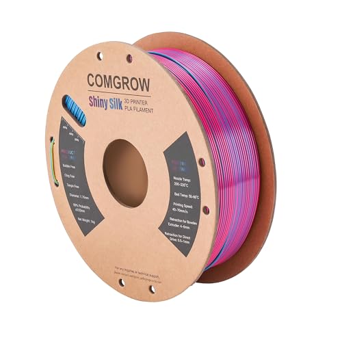 Image of Comgrow Tri-Colors Silk PLA 3D Printer Filament, Rainbow PLA Filament 1.75mm, Dimensional Accuracy + /- 0.02 mm, 4KG Spool, Coextrusion 3D Filament with Shiny Silk
