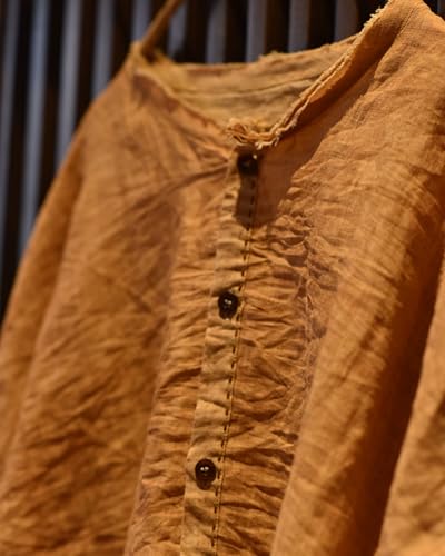 Handmade Clothing Women's Button-Down Ramie Shirt Natural Dye Color Long Sleeve Loose Tops3