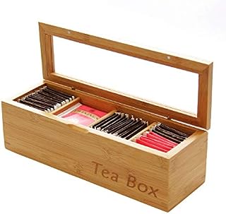 Woodquail Tea Box Caddy Storage Organiser, Made of Natural Bamboo (4 Compartments)