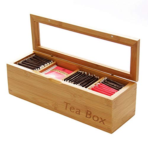 Caja para infusiones, almacenamiento de bolsitas de té, hecha de bambú natural