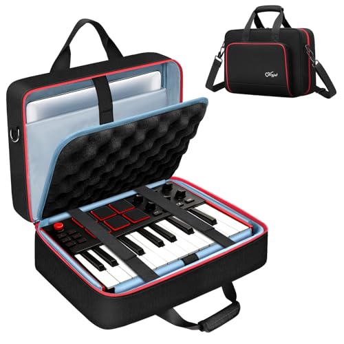 SNIGJAT MIDI Keyboard Controller Case, Carrying Case for AKAI MPK MINI MK3/ MPK Mini Play/Arturia MiniLab 3, Padded 25 Key MIDI Controller Keyboard Bag with Handle & Shoulder Strap, 15