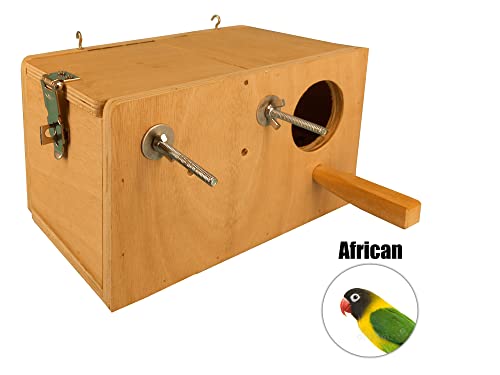 Image of CRIBFACTORY African Love Bird Breeding Box | Wooden Nesting Box for Birds | Durable Plywood | 10X6X6 INCH | Safe Non-Toxic | Easy to Mount | Aviary Nesting Box | Bird Breeding Nest