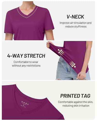 Image of Runhit Womens Workout Tops Short Sleeve UPF 50+ Athletic Sun Shirts Quick Dry V Neck T-Shirt Moisture Wicking Gym Hiking Tee