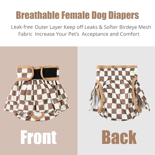 Image of wegreeco Dog Diapers Female (3 Pack), Highly Absorbent Puppy Doggie Dog Diapers for Female Dogs Period, Washable Doggy for in Heat, Small Medium Large Size (Checkerboard Red, Purple,Coffee, Large)