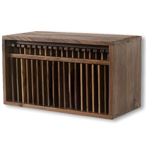 Estante de almacenamiento de CD de escritorio con botón emergente, soporte organizador de madera para el hogar, oficina y sala de música