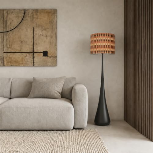 Image of Rustic Pendant lamp shade Art decorative Colorful Grid 13.8x9Inch | Unique bamboo material, Minimalist Elegant Style for Living Room Bedroom Office,Effortless Installation