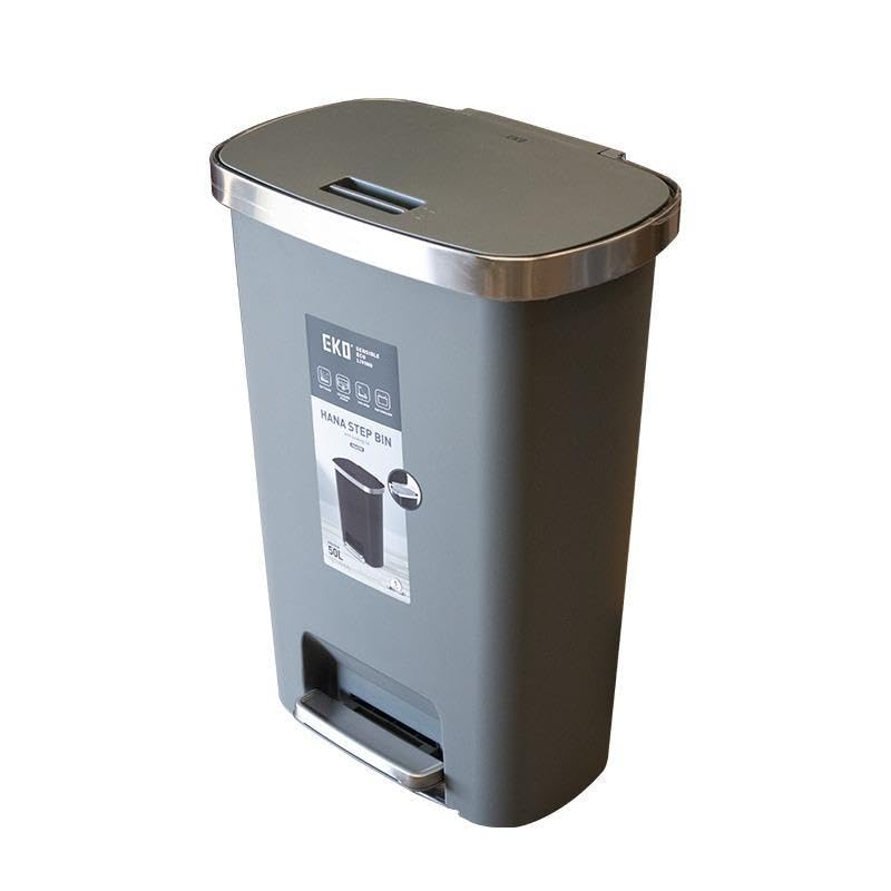 EkoHana Slim Step Plastic Bin 50L Grey