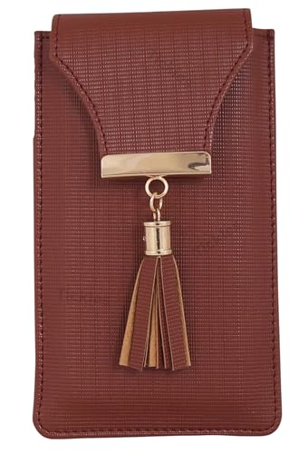Image of Tickles Cloth Fancy Mobile Pouch Case with Waist Clip Holder for Women (Brown, Suitable for Mobile Sizes 6 Inches and Below)