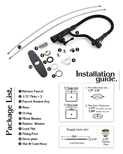 Oil Rubbed Bronze Kitchen Faucet, 2-Function Single Handle Pull-Down Sprayer Kitchen Sink Faucet, Brass Kitchen Sink Pot Filler Faucet, Kitchen Sink Faucets 3 Hole Or 1 Hole #TOP7