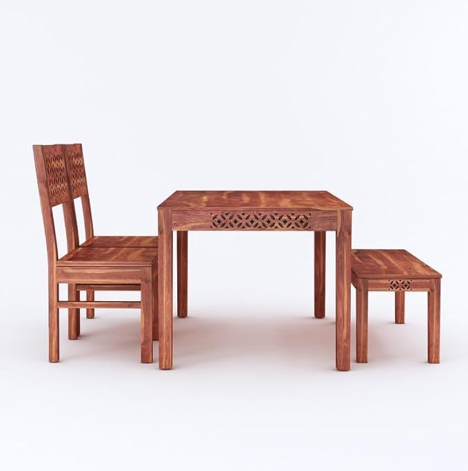Image of Solid Sheesham Wood Dining Table Set with Chairs | Brown Modern Decorative Dining Set for Home /Office /Dining Room /Hotels | Comfortable Seating, Brown 4 Seater