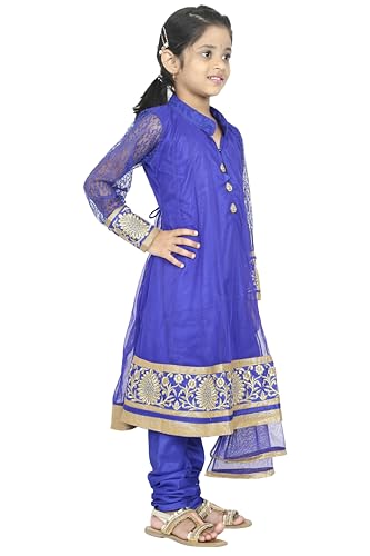 Ashwini Girl's Netted Embroidery Blue Color Salwar Suit | Kid's Ethnic & Traditional Salwar Suit Blue3