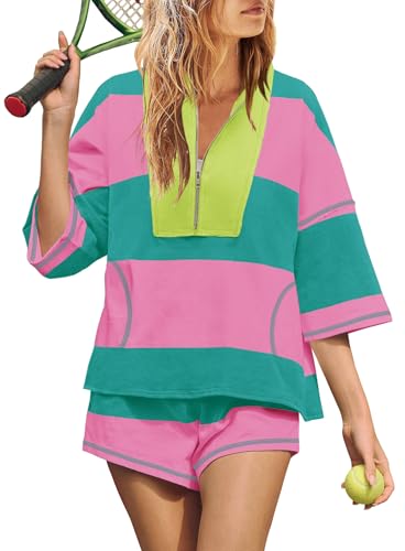 Yanekop Womens 2 Piece Outfits Summer Striped Workout Set Two