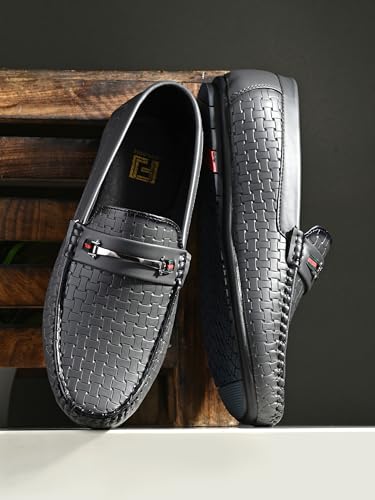 Image of FOOTLOOSE Stylish Grey Comfort Loafers for Men's