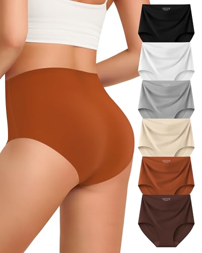 Womens Underwear Seamless Full Coverage Breathable Briefs No Show Silky Stretch High Waisted Ladies Panties 6 Pack (US, Alpha, Large, Regular, Regular, 6 Color Packs)