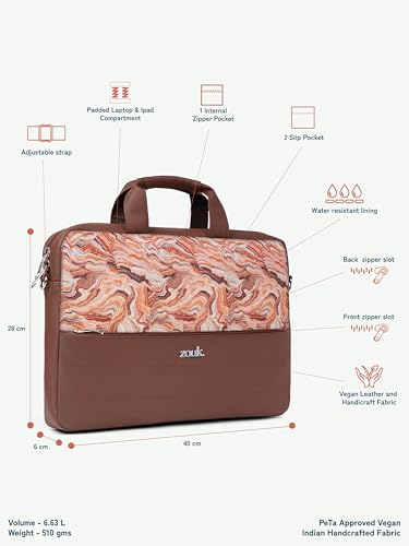 Image of ZOUK Arin Laptop Bag | Slim & Stylish Laptop Bag for Women Office Use | Fits 15.6+ Inch Laptop | Padded Compartment Fits up to 17 Inch Laptop | Water-Resistant | Lightweight