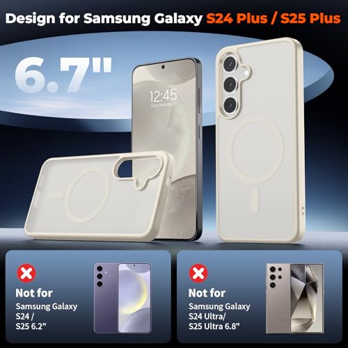 Image of SUPFINE Magnetic for Samsung Galaxy S24 Plus Case / S25 Plus Case with Screen Protector, (Built-in Magnets) (Military Grade Drop Protection) Slim Translucent Shockproof Phone Case,Stone