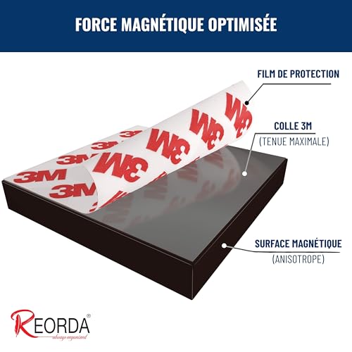REORDA® Plaquettes Magnétiques Autocollantes 300 Pièces - Plaquettes et Bandes Magnétiques Adhésives - Colle Ultra-Forte - Aimants Plats Puissants - Film Magnétique Flexible à Découper pour DIY – vue 2