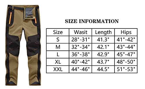 Rdruko Men's Fleece Hiking Pants Insulated Waterproof Ski Athletic Pants With Belt(Khaki, Us M) #TOP6