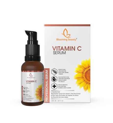 Image of Blooming beauty Vitamin C 20% Professional Face Serum with Vitamin E, Ferulic acid, Niacinamide,for Age Defying& Skin Clearing Serum,Vitamin C Face Serum (Vitamin C + Aloe Vera gel (30+120)-150ml)