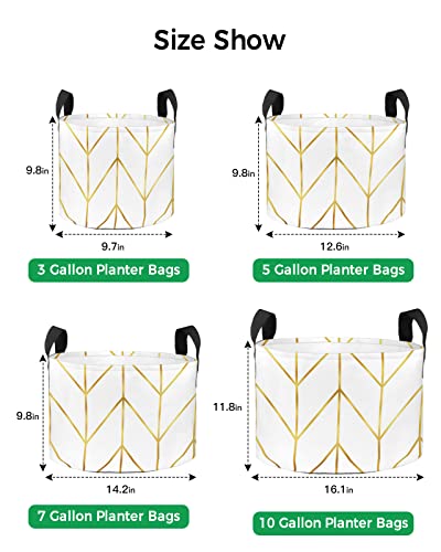 Zfuncing 3 Gallon Grow Bags Golden Lines Chevron Geometry - Thickened Garden Planting Bag With Handles,Abstract Herringbone On White Felt Fabric Planter Pots For Vegetables Potato Tomato #TOP5