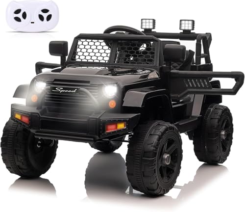 12V Coche electrico para niños,Control Remoto para Padres,Dos Motores de 35 W,Velocidad máxima de 5,2 km/h,Reproductor de música,suspensión en Las 4 Ruedas,Luces LED,cinturón de Seguridad (Negro)