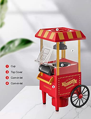 Popcornmaschine Retro, Cozeemax 1200W für Zuhause Popcornmaschine Maker mit Heissluft, Popcorn Machine ohne Fett… – Bild 3