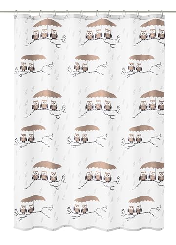 Kleine Wolke Duschvorhang Eulen, 180 x 200 cm, Taupe