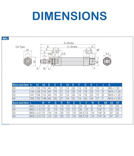Cilindro neumático de 16 mm de doble efecto y carrera de 175 mm 6