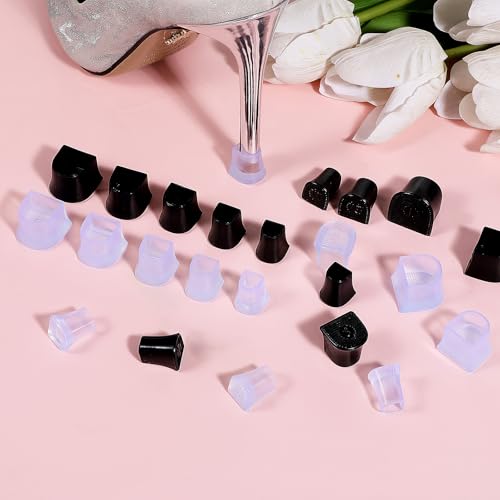 Image of 12 Pairs Heel Caps for High Heels, 6 Sizes Heel Stoppers Heel Protectors Anti-Slip Noise Reducing, Heel Replacement Tips for Women Wedding, Grass, Wetlands Outdoor Events (Black, Clear)