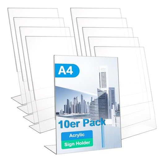 CYEER 10 Stück Acryl Tischaufsteller A4 Schräg – L-Aufsteller Din A4 Transparent – Werbeaufsteller & Menükartenhalter für Restaurant, Messe & Büro – Kristallklarer Schilderhalter