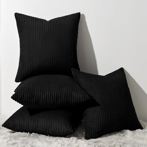 Image of Topfinel Black Decorative Throw Pillow Covers Cushion Cases, Set of 4 Soft Velvet Modern Double-Sided Designs Match for Home Decor, Pillow Inserts Not Included (16x16 inch)