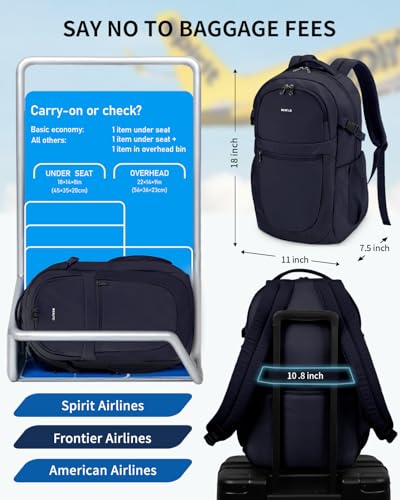 Image of ECOHUB Travel Backpack for Women, 17.3 inch Suspended Laptop Backpack, Fashion Water-Resistant 28L Personal Item Bag with 12 Pockets for Causal, Work, Blue