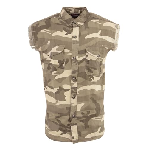 Image of Milwaukee Leather DM4009 Men's Sand Lightweight Denim Shirt with with Frayed Cut Off Sleeveless Look
