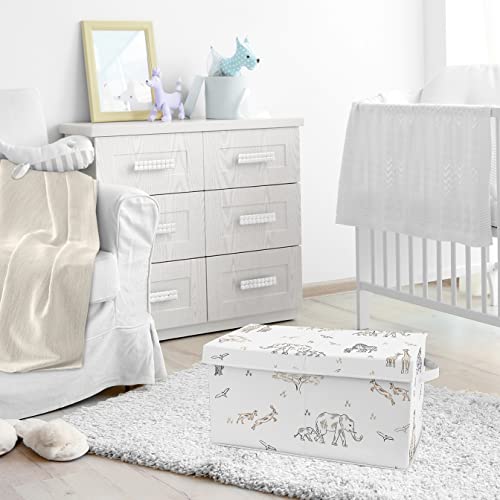 Sweet Jojo Designs Jungle Safari Animals Boy Girl Small Fabric Toy Bin Storage Box Chest Baby Nursery Kids Brown Taupe Black And White Gender Neutral Elephant Giraffe Wildlife Adventure Serengeti #TOP1