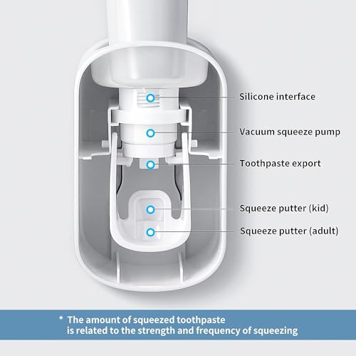 MOPMS Toothpaste Dispenser Wall Mounted for Bathroom Automatic Toothpaste Squeezer for Kids and Adult (Grey-2Pcs)