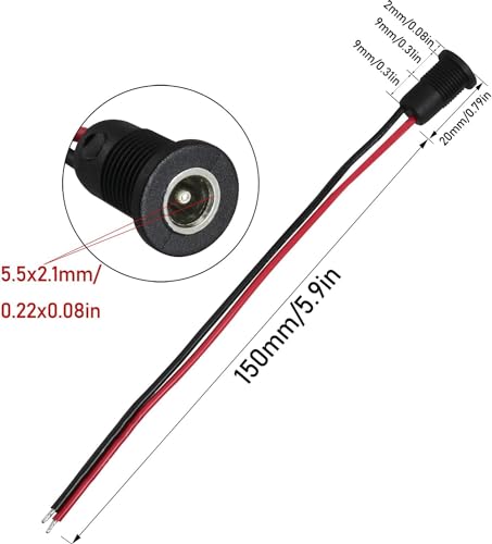 4 sets conector de alimentación DC con cable 5.5x2.1mm miniatura 6