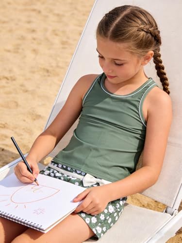 Image of Belovecol Girls Swimsuits Two Piece Tankini Bathing Suits Boyshort Summer Beach Swimwear 4-16Y Removable Bra Pads Above 12Y
