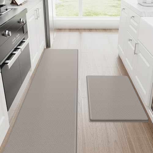 StepRite Kitchen Mats, 2PCS Kitchen Rugs, Cushioned Anti Fatigue Kitchen Mats for Floor, Non-Slip Standing Desk Mat, Waterproof Kitchen Rug Set for Kitchen, Floor, Office, 17.3