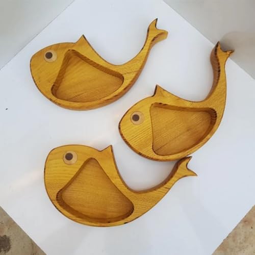 Plateau en forme de poisson en bois noble, assiette décorative durable pour buffet