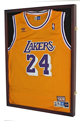 Displaygifts Jersey Display Frame Case Lockable, Large Sport Jersey Shadow Box With 98% Uv Protection Acrylic And Hanger For Baseball Basketball Football Soccer Hockey Sport Shirt And Uniform (Mahogany Finish) #TOP1