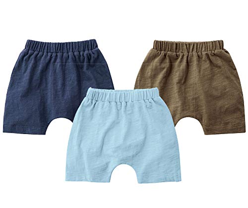 Teach Leanbh Unisex-Baby 3-Pack Cotton Soild Color Short with Drawstring 3-24 Months