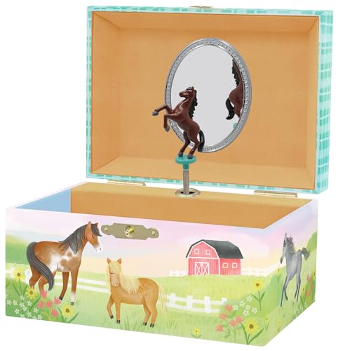 Image of Giggle & Honey Horse Jewelry Box - Horse Toys for Girls Age 4-6- Kids Jewelry Box with Spinning Horse - 6 x 4.7 x 3.5 in