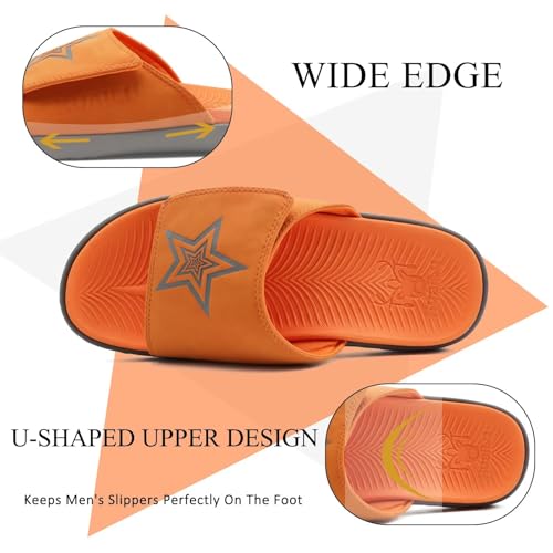 Image of KuaiLu Mens Atheletic Slides Wide Adjustable Arch Support Sport Sandals | Soft Cushioned Open Toe Summer Slippers for Plantar Fasciitis Slip On House Shoes Indoor Outdoor